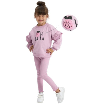Set aus Sweatshirt und gerippten Leggings für Mädchen, Puderrosa, Bupper 24125-19924
