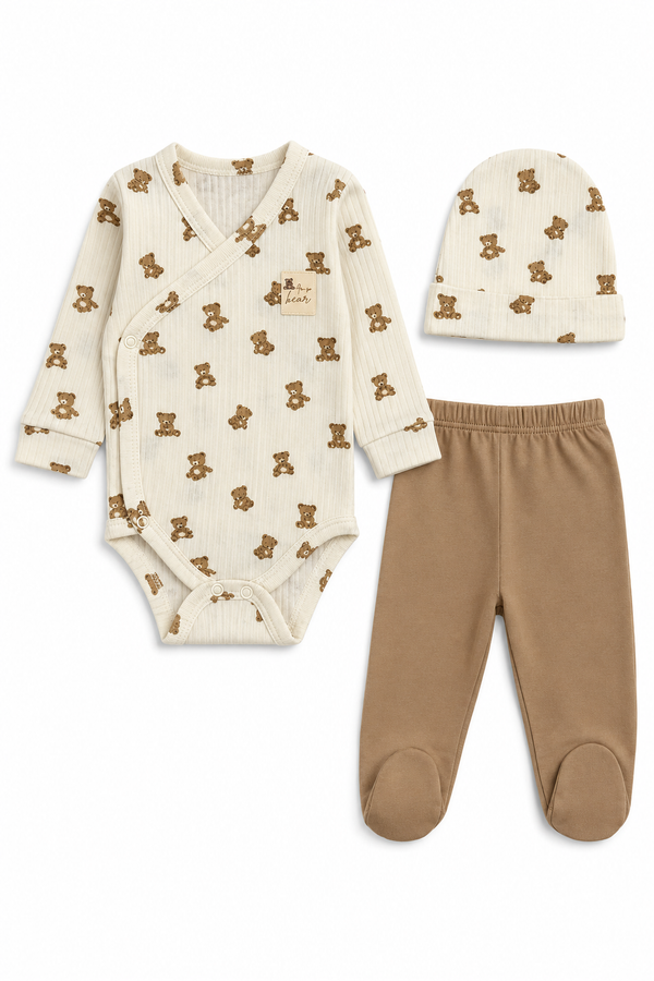 Komplet body półśpiochy i czapka Unisex beżowy Murat Baby 10673-31726-1