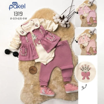Babyset mit Stickerei für Mädchen, schmutzig rosa, Pakel 1319-16525-5
