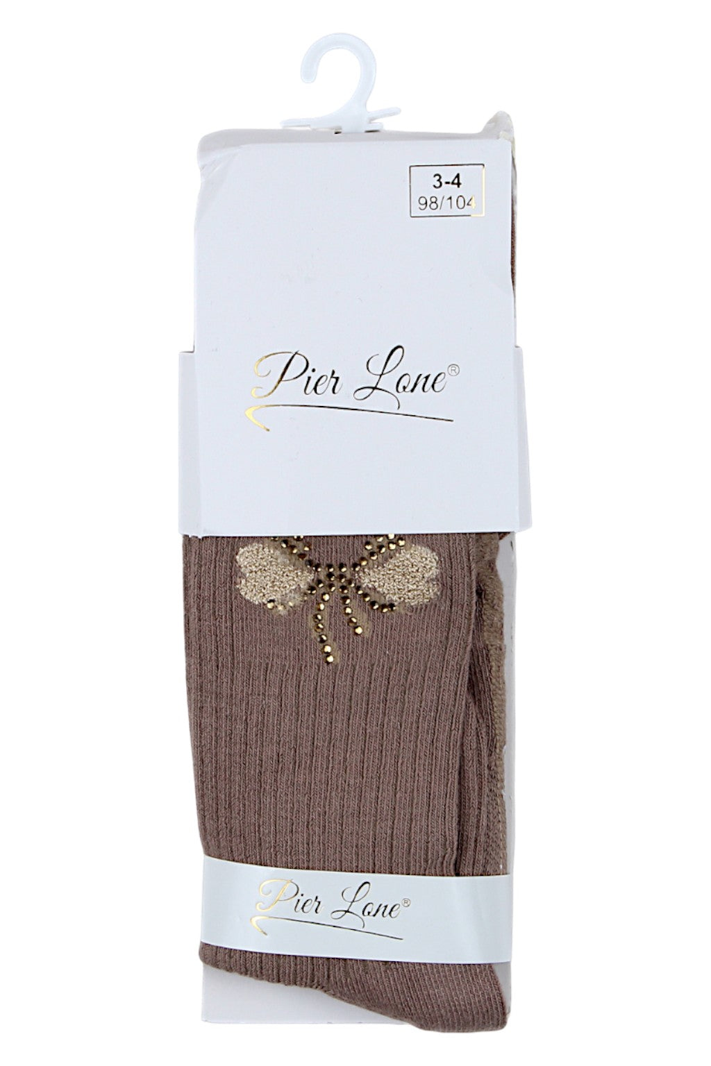 Strumpfhose mit Schleife und Herzchen sowie Strasssteinen für Mädchen, Schokoladenbraun, Pier Lone 1516-81025-17