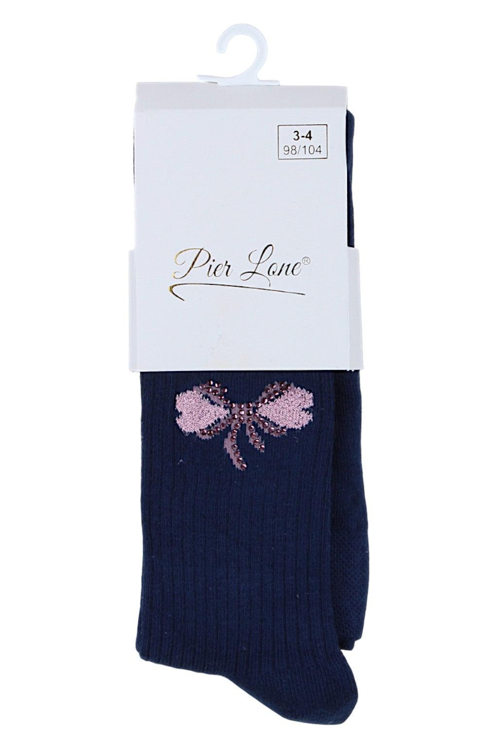 Strumpfhose mit Schleife und Herzchen sowie Strasssteinen für Mädchen, marineblau, Pier Lone 1516-81025-23