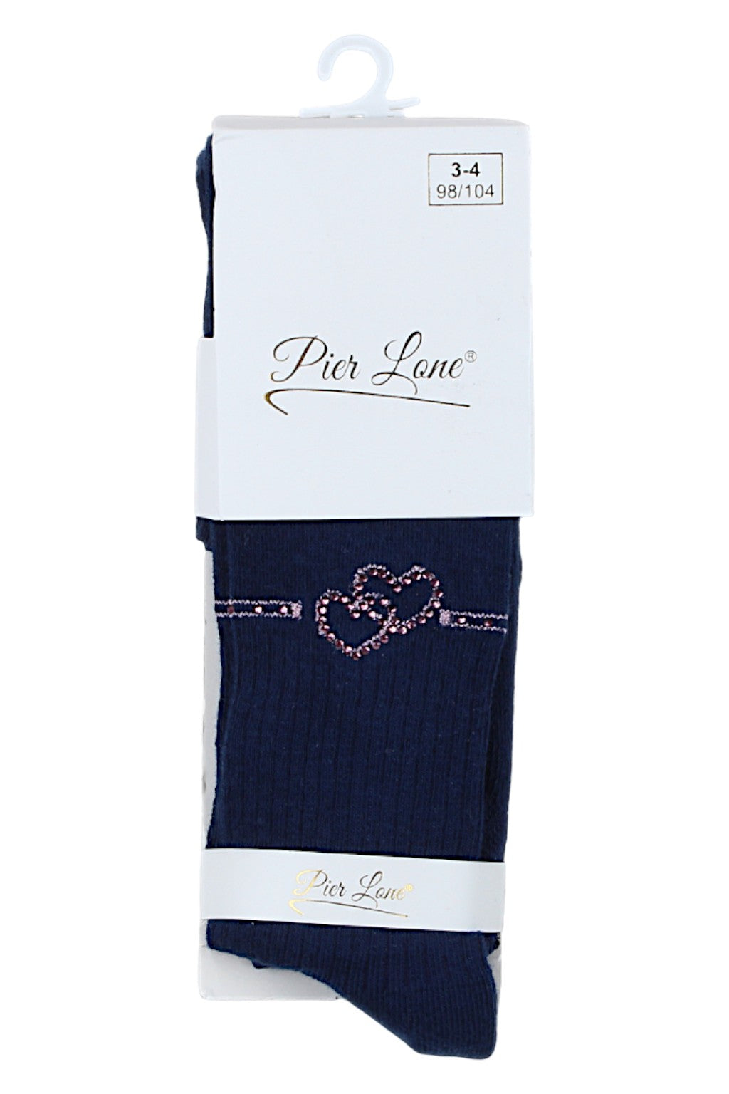 Mädchenstrumpfhose mit Strassherzen, marineblau, Pier Lone 1609-291025-23