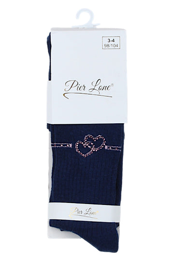 Mädchenstrumpfhose mit Strassherzen, marineblau, Pier Lone 1609-291025-23