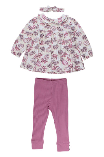 Mädchen-Set aus Bluse, Leggings und Stirnband, Beerenfarbe, Deco, G189505-16725