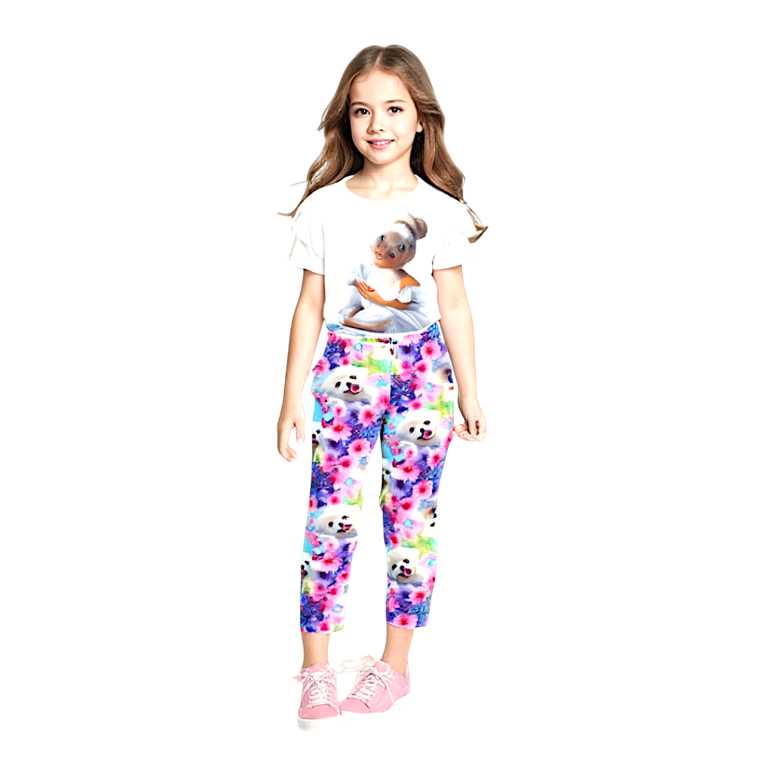 Mädchen Leggings mit Hundeprints, Digitaldruck, lila, Dresmoda 2026-11-7325-20
