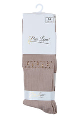 Mädchenstrumpfhose aus Baumwolle mit Zickzackmuster und Strasssteinen, beige, Pier Lone 2008-81025-1