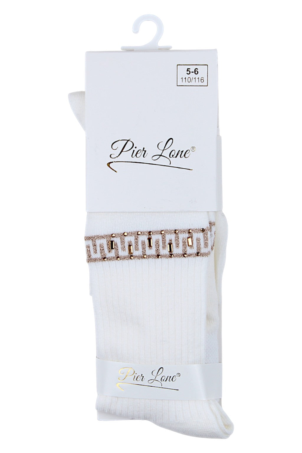 Pier Lone cremefarbene Zickzack-Baumwollstrumpfhose mit Strasssteinen 2008-81025