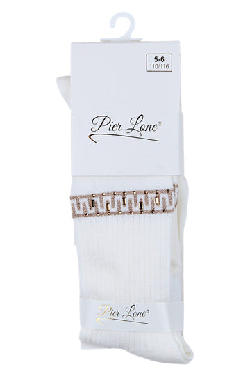 Pier Lone cremefarbene Zickzack-Baumwollstrumpfhose mit Strasssteinen 2008-81025