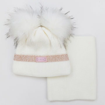 Set aus Mütze mit Schal und Bommel für Mädchen, creme Ambra J-1-241024-28