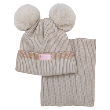 Set aus Mütze mit Schal und Bommel für Mädchen, beige Ambra J-1-241024-1