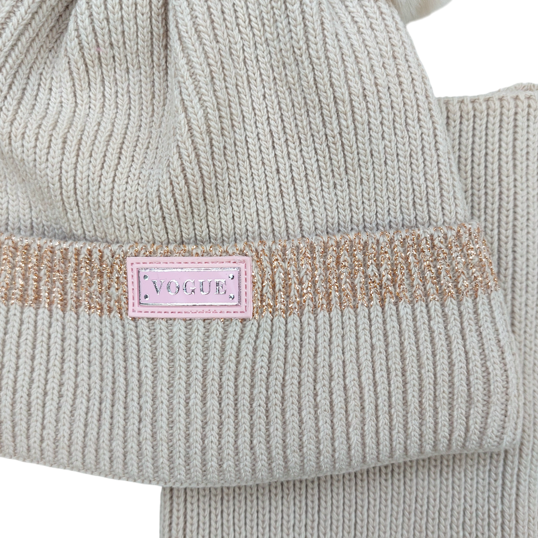 Set aus Mütze mit Schal und Bommel für Mädchen, beige Ambra J-1-241024-1