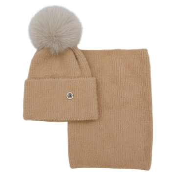 Set Mädchen Alpaka Mütze mit Schlauchschal, Camel, Ambra N-27-241024-6