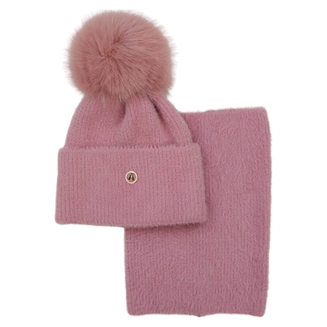 Set aus Mütze und Snood, Mädchen-Alpaka, Puderrosa, Ambra N-27-241024-39