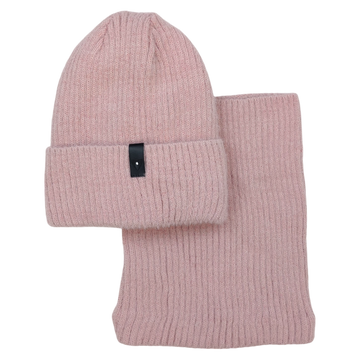 Set aus Mütze und Snood, Mädchen-Alpaka, Puderrosa, Grans KA-27-241024-39