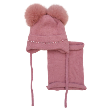 Set aus Mütze mit Schlauchschal, 2 Bommeln, Mädchen, meliert, Ambra D68-241024-47