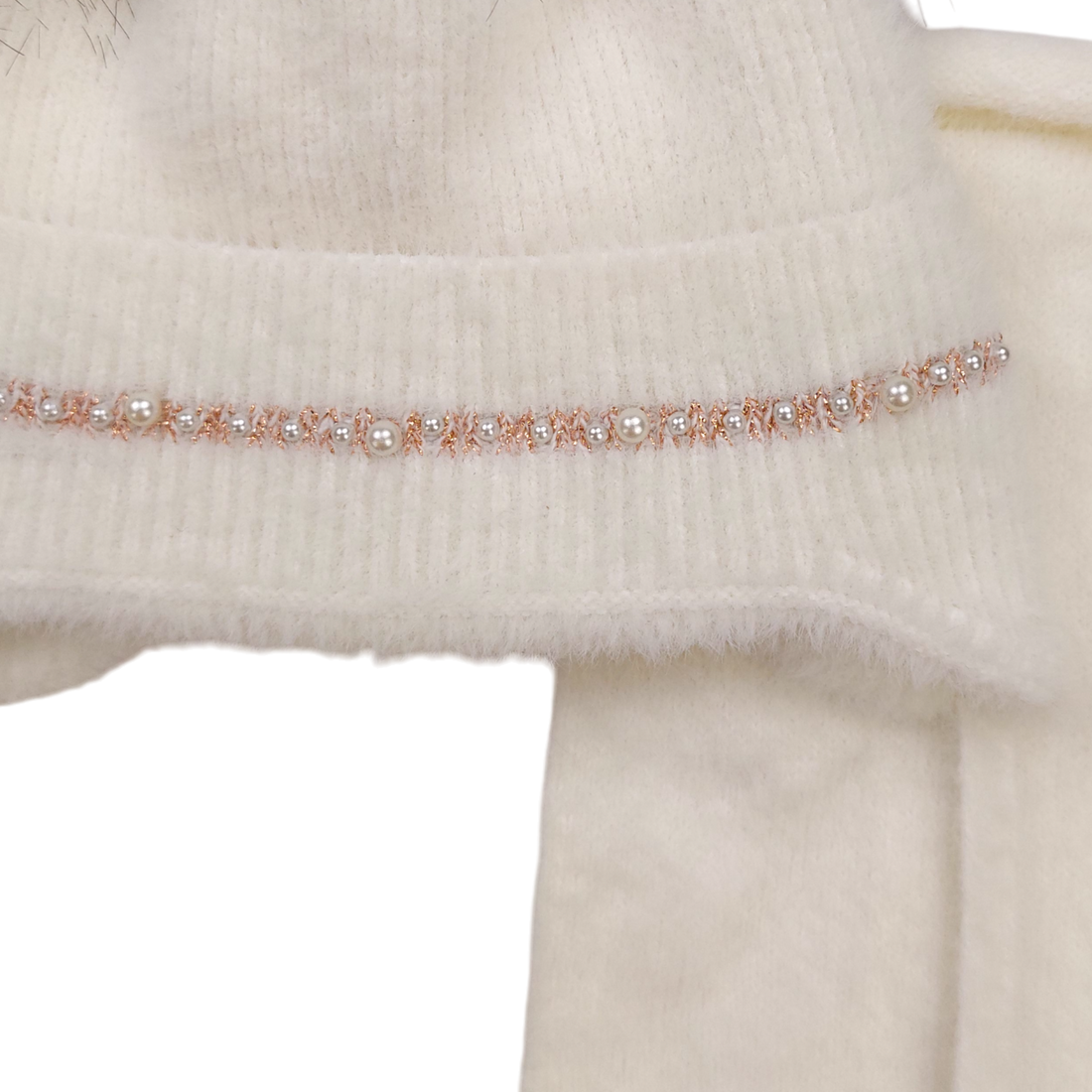 Set Mütze mit Schlauchschal, 2 Bommeln, Girly Cream, Ambra D68-241024-28