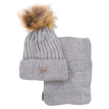 Jungen-Mützen- und Schal-Set, aschgrau Grans KA-32-241024-37