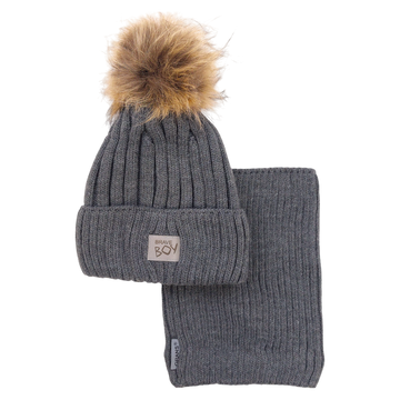 Jungen-Mütze- und Schal-Set, grau Grans KA-32-241024-42