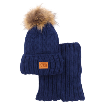 Set aus Mütze mit Schal und Bommel für Jungen, marineblau, Agbo K-41-241024-23