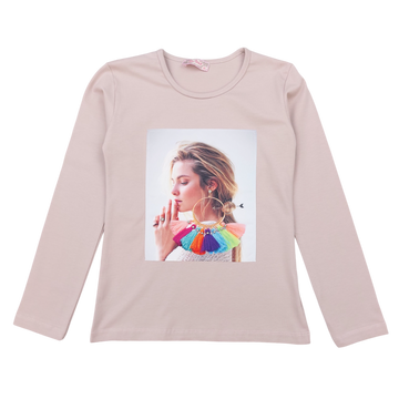 Mädchen Baumwollbluse mit Perlen, beige, Your Word 434-161024