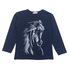 Mädchen Baumwollbluse mit Pferden marineblau Your Word 434-161024