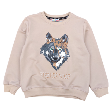 Dünne Bluse mit Wolf für Jungen, beige Dassi 24928-231024