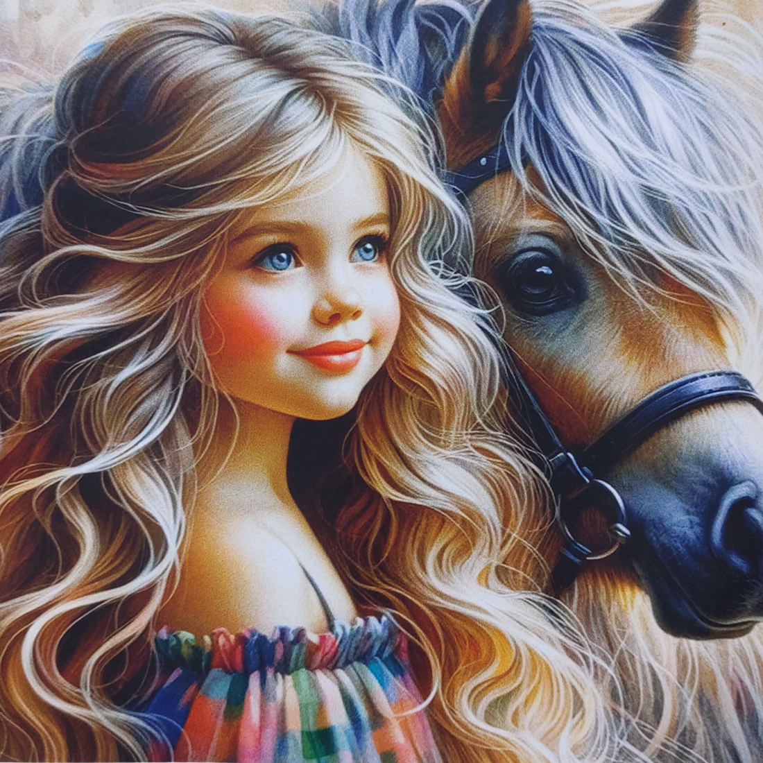 Baumwollbluse mit Pferd für Mädchen, blau Your Word 5462-191024-35