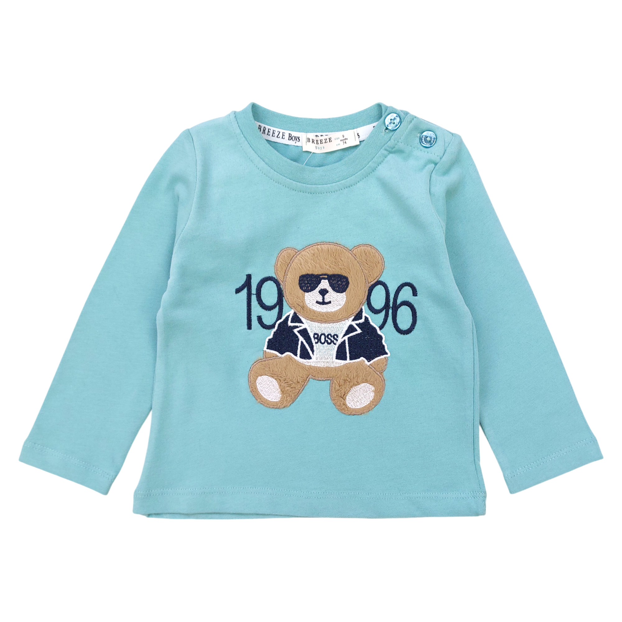 Jungen Baumwollbluse mit Teddybär, mint, Breeze 21143-191024-32