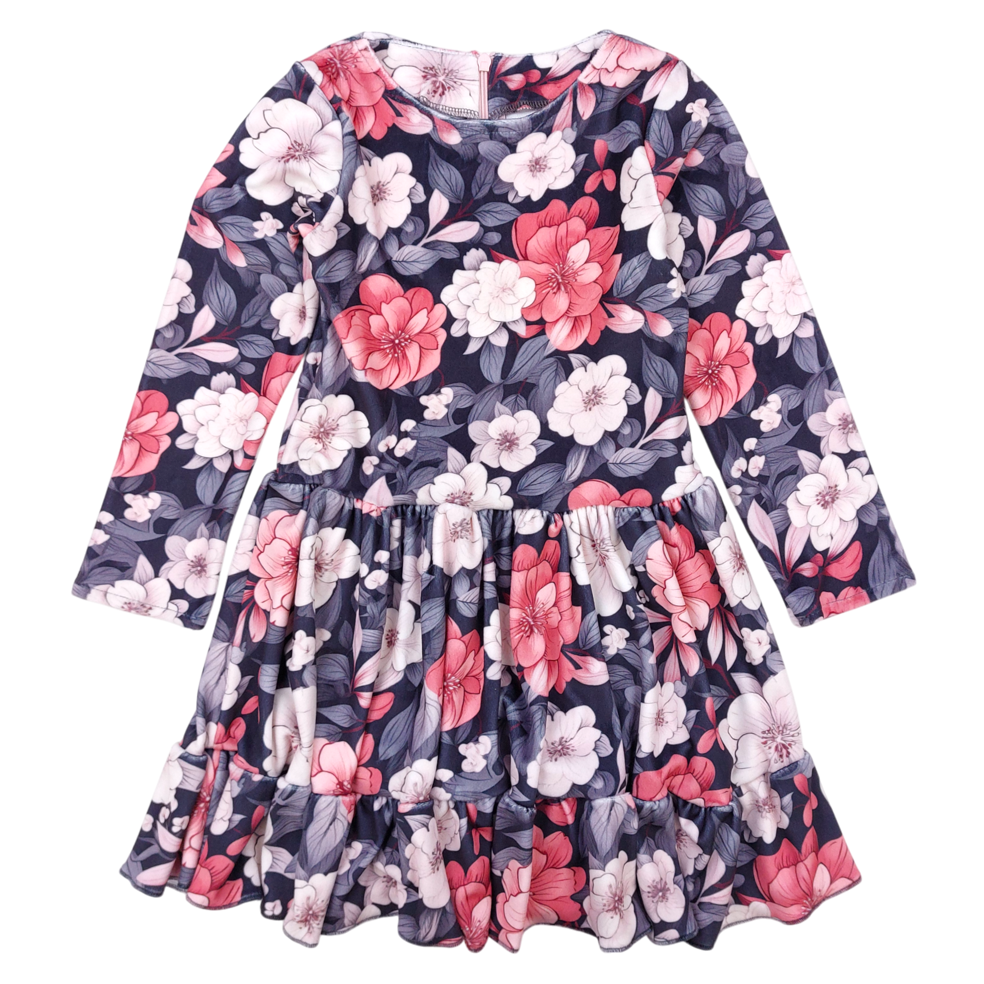 Samtkleid mit Blumen für Mädchen, rosa Guliwerkids 491-41124-40