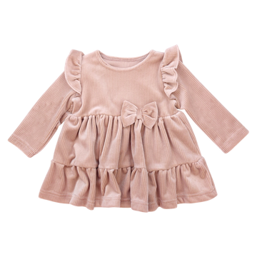 Samtkleid mit Streifen für Mädchen, beige KWiAW 132-151124-1