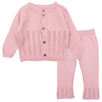 Durchbrochenes Pullover-Set für Mädchen, Puderrosa, Becol 7042-151124-39