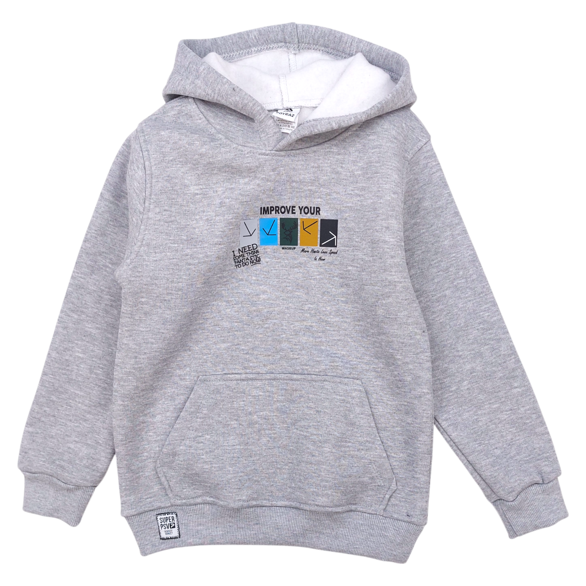Isolierter Hoodie für Jungen, aschgrau, Poyraz 70007-271124-37