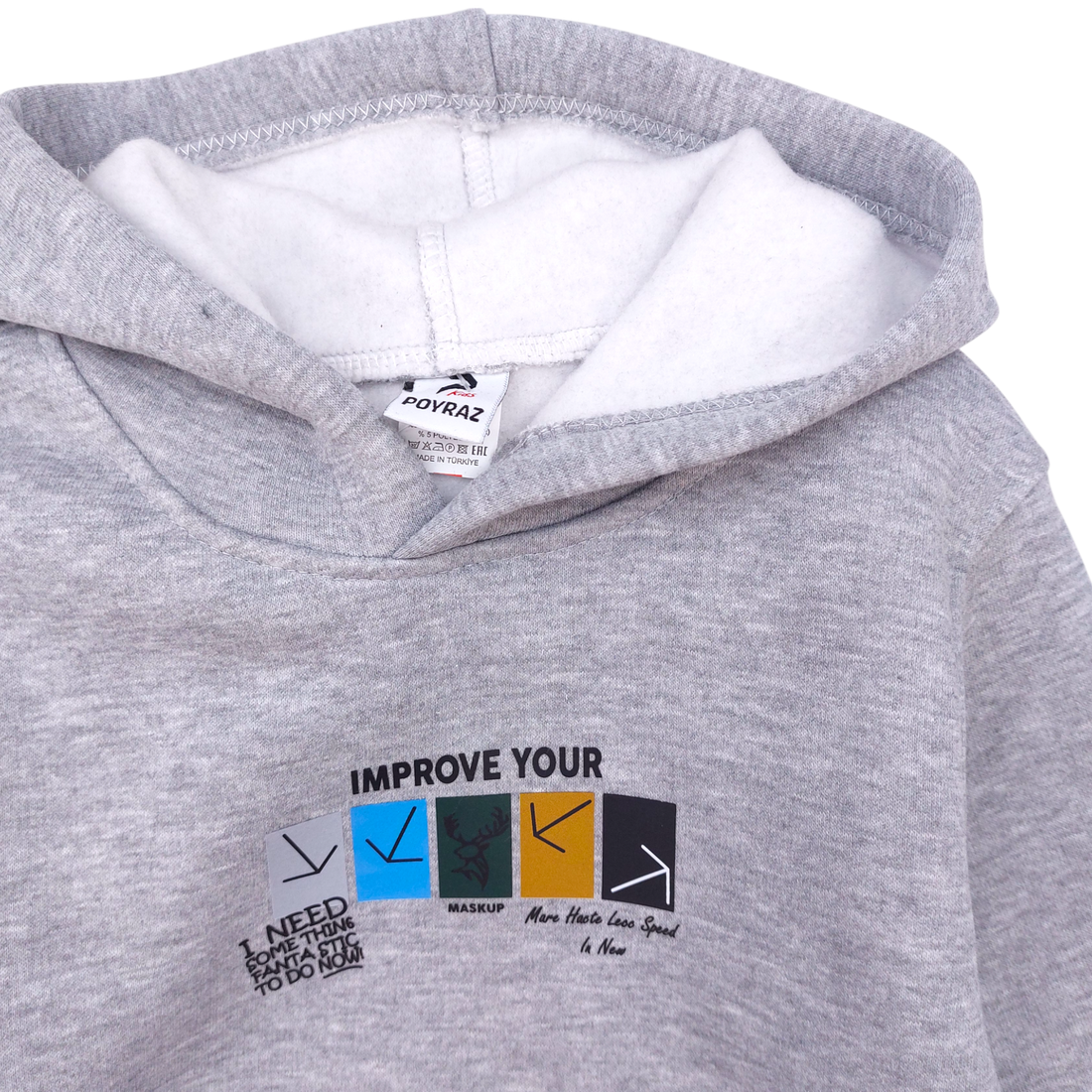 Isolierter Hoodie für Jungen, aschgrau, Poyraz 70007-271124-37