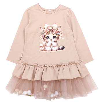 Kätzchenkleid mit Blasen für Mädchen, beige, Guliwerkids 12997-161224-1