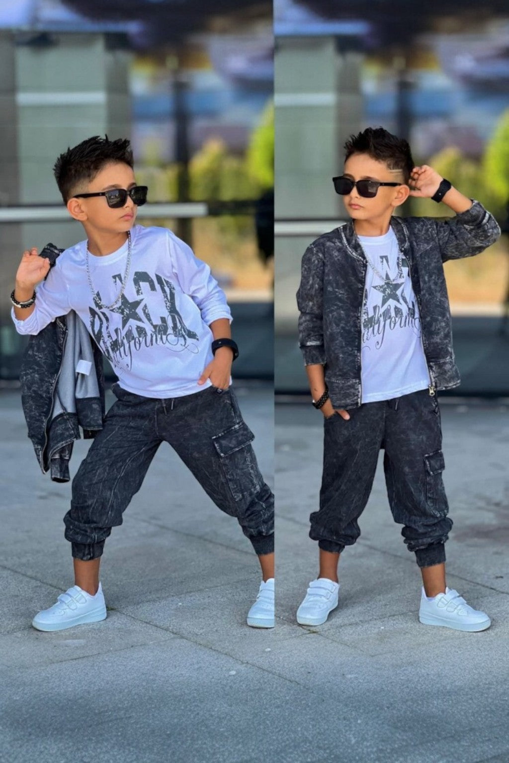 Dreiteiliger Trainingsanzug, Jungen, schwarz, stonewashed, Bam Bam 2054-19825