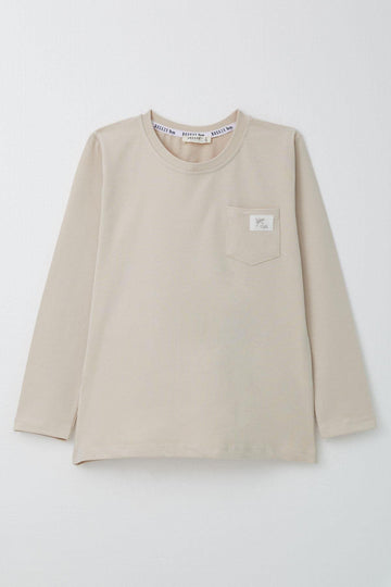 Beige Jungenbluse mit Tasche, Modell Breeze 20813-12925