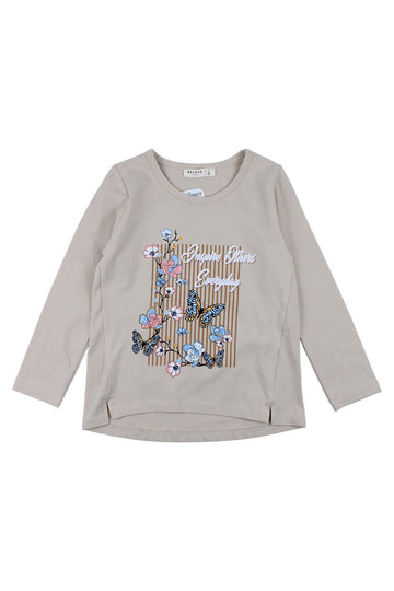 Mädchenbluse mit Blumen- und Schmetterlingsmuster, beige, Breeze 21054-20825-1