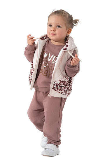 Komplet z kamizelką dziewczęca beż Mirkon 2168-25225-1