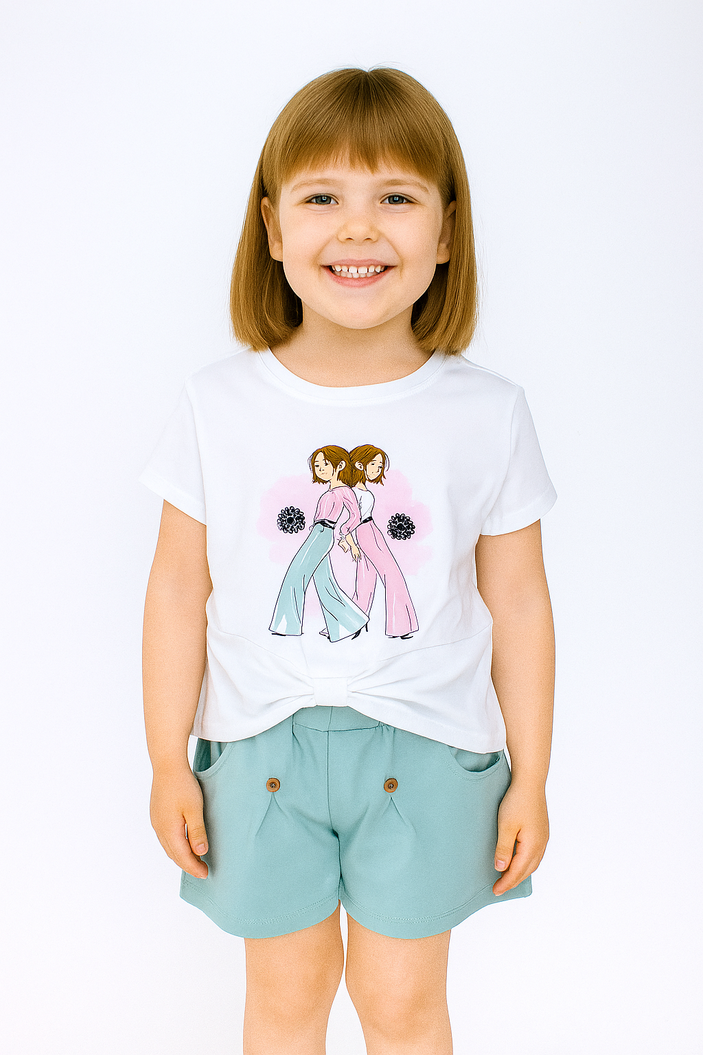 Mintgrünes Shorts-Set mit Blumenmuster für Mädchen Breeze 21693-17625-32