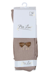 Beige Mädchenstrumpfhose mit Schleife und Strasssteinen, Pier Lone 2212-81025