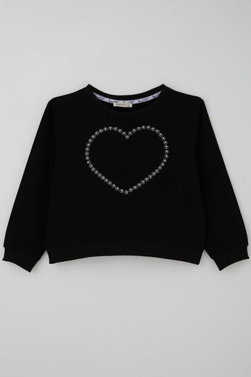 Bluza dziewczęca czarna z sercem i cyrkoniami Breeze 22368-21225-13