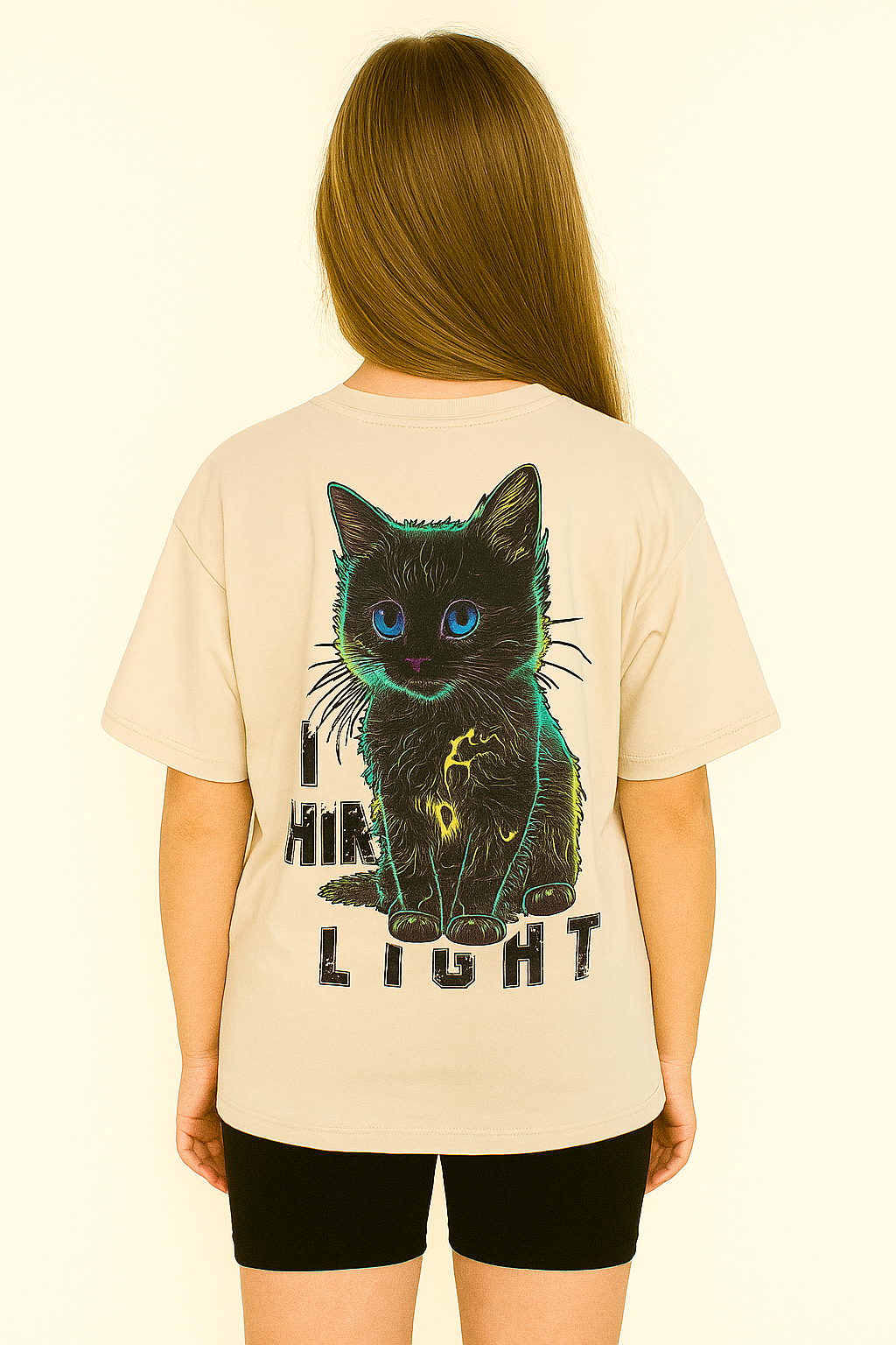 Katzen Oversize Bluse für Mädchen beige Meybiy 2419-12625-1