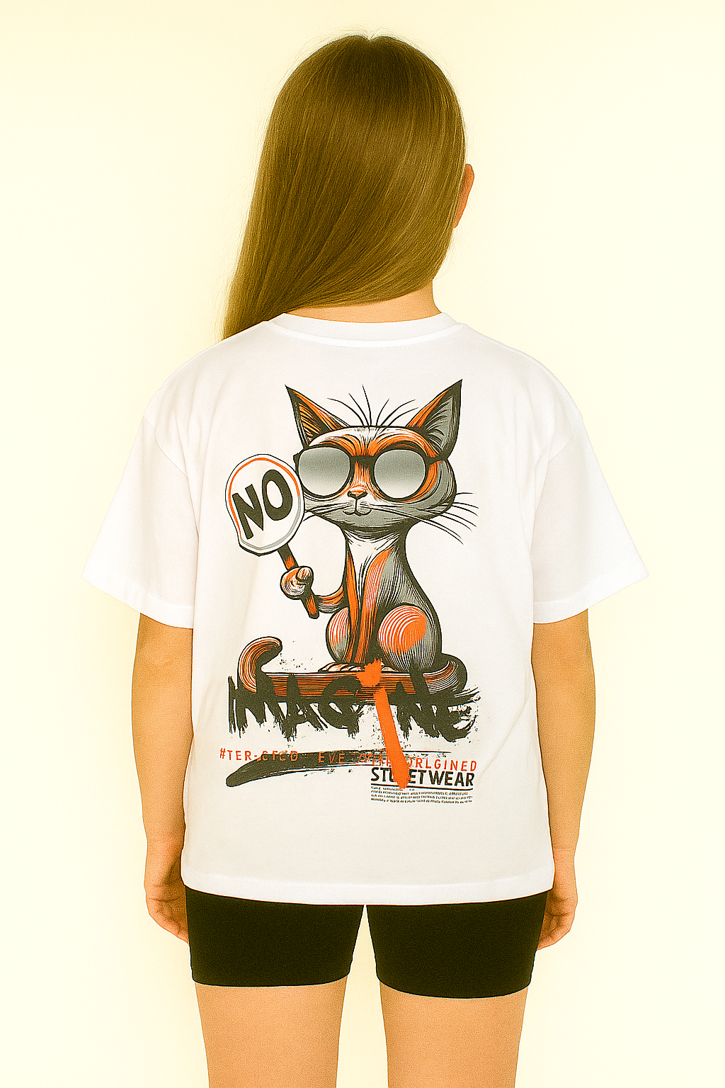 Katzen Oversize Bluse für Mädchen weiß Meybiy 2419-12625-3