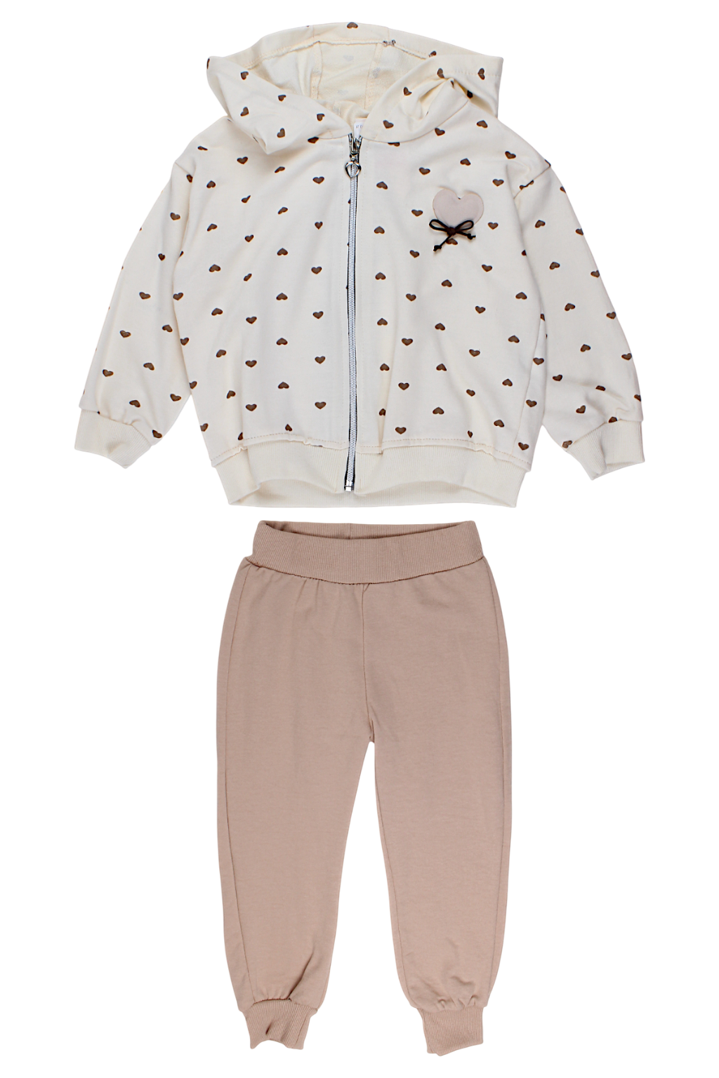 Mädchen-Trainingsanzug mit Herzchenmuster, Vanille, Mybella 259257-28825