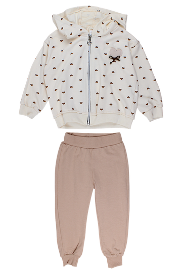 Mädchen-Trainingsanzug mit Herzchenmuster, Vanille, Mybella 259257-28825