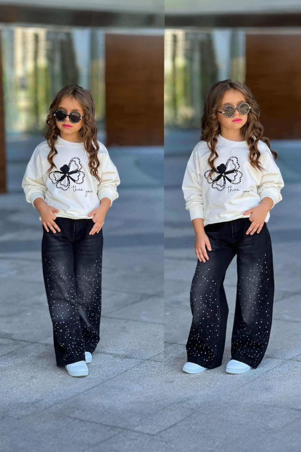 Schwarzes Bam Bam 2606-27825 Sweatshirt- und Jeans-Set für Mädchen