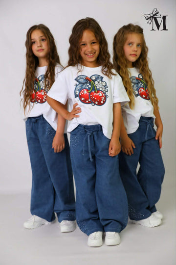 Bluzka oversize z wisienką dziewczęca biały MałaMi 2860-24626-3