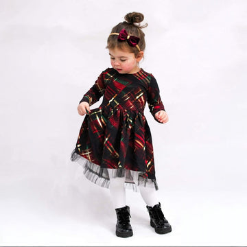 Schwarz kariertes Mädchenkleid Guliwerkids 89457-61224-14
