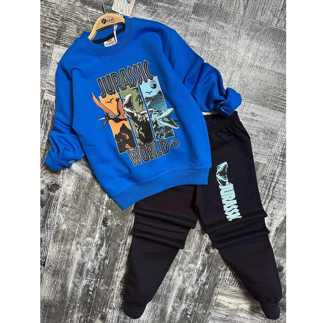 Dino Trainingsanzug 2-teilig, Sweatshirt und Hose, blau, Jungen, Kocak 1124-7125-35