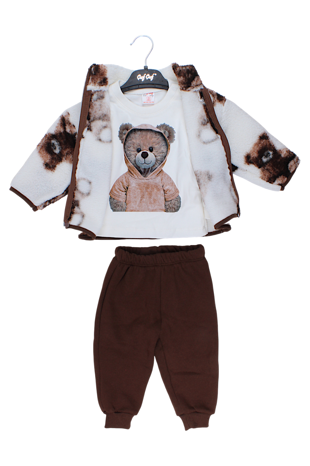 Jungen-Sweatshirt-Set aus Polarfleece, Teddybär, Schokolade, Cuf cuf 3219-11925